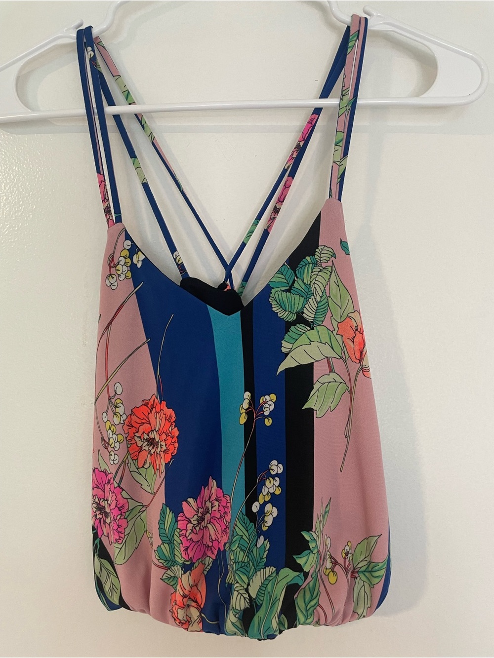 Express Floral Strappy Women’s Tank Top - Pink & Blue